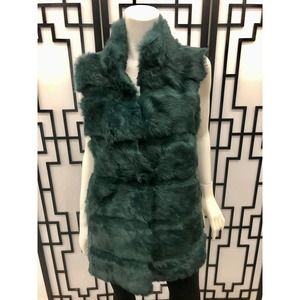 Green Long Love Token Real Rabbit Fur Vest